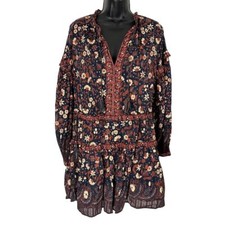 Ulla Johnson Marigold Floral Print Long Sleeve Tassel Mini Dress Blue Size 4