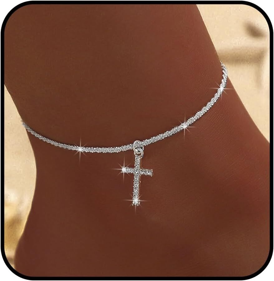 14K Gold and 925 Sterling Silver Layered Anklet Bracelet for Women