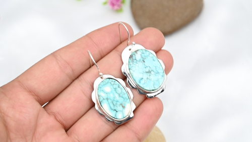 Natural Turquoise Gemstone Earrings Handmade 925 Sterling Silver Jewelry Gift - Video 1 of 1