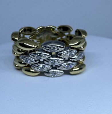 Damen Diamant Gliederring flexibel Größe 6 18K bicolor Gold Unikat Schmuck