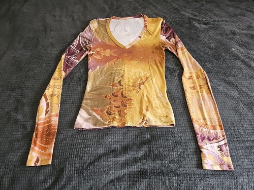 Pull scintillant psychédélique CLASS Roberto Cavalli L/S haut taille 6 : fabriqué en Italie - Photo 2/14