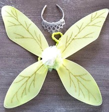 girls YELLOW GLITTER SPARKLE FAIRY WINGS HALLOWEEN COSTUME PRETEND PLAY TIARA