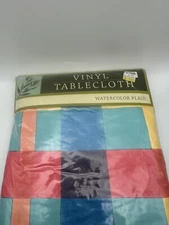 Vintage Bed Bath And Beyond Vinyl Tablecloth Watercolor Plaid Oblong