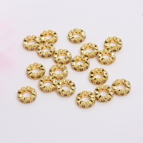10x 18K 14k Gold Zirkonia Großloch Blume Perlen Zwischenring Flach Rund 6~12mm - Bild 5 von 12
