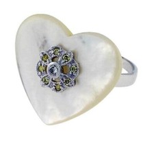 Sterling Silver Ring w/ Heart-Shaped Mother of Pearl Cubic Zirconia Stones