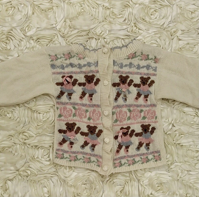 Vintage Kids 80s Ballerina Bears Cardigan - Image 4 of 4
