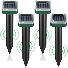 Mole Repellent 4 Pack Ultrasonic Solar Powered Animal Repellent for Outdoor Lawn