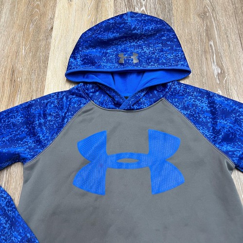 UNDER ARMOUR Cold Gear Graphic Print Blue/Gray Hooded Sweatshirt Boy's Size M - Picture 3 of 10