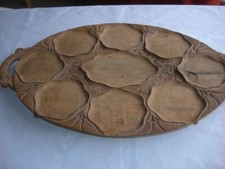 INDIAN HAND CARVED ORNATE WOODEN OVAL TRAY - 60 YEARS OLD - USED CONDITION