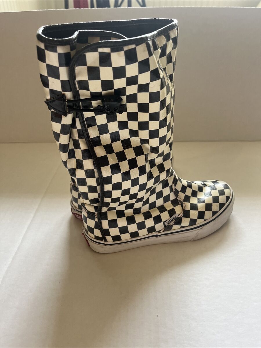 Vans Mid-Calf Checkered Rain Boots Black Skull Women's Size Vans Mid-Calf Checkered Rain Boots Black Skull Women's Size
