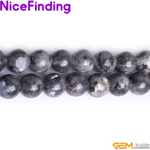 Natural Black Larvikite Round Stone Beads For Jewelry Making Loose Beads 15'' - Picture 1 of 38