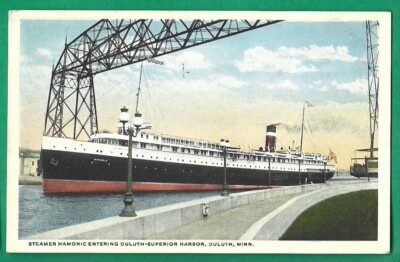 Steamer Hamonic Entering Duluth - Superior Harbour Duluth MN Vintage Postcard