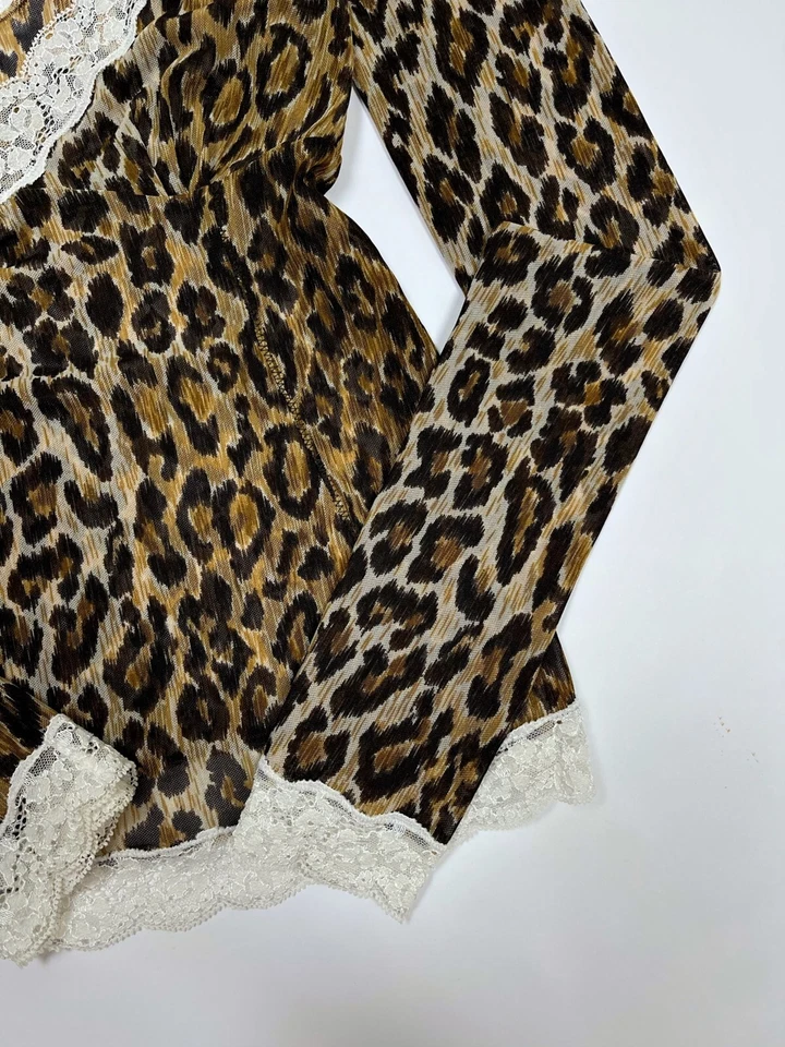 Blusa Top Dolce & Gabbana Vintage Leopardo Malla Transparente Manga Larga Y2k Mujer S Foto 3 de 4