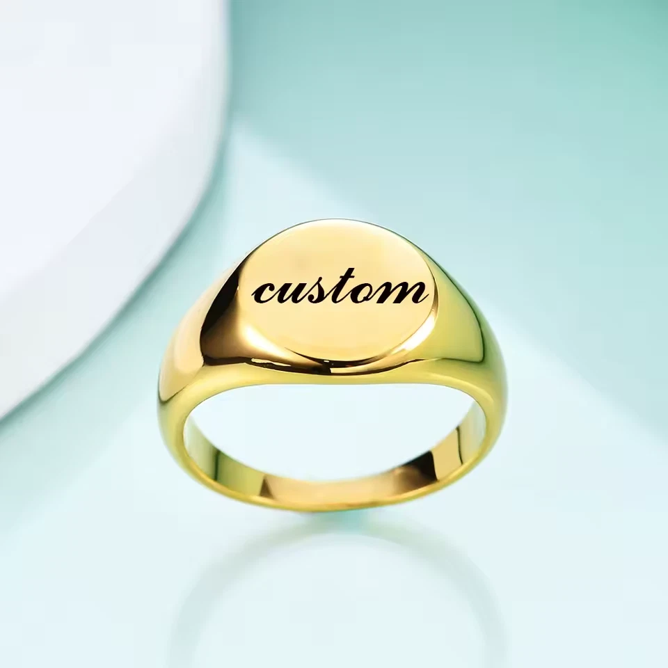 Anillo con letras de nombre personalizado iniciales banda de acero inoxidable hombres mujeres joyas de oro Foto 2 de 4