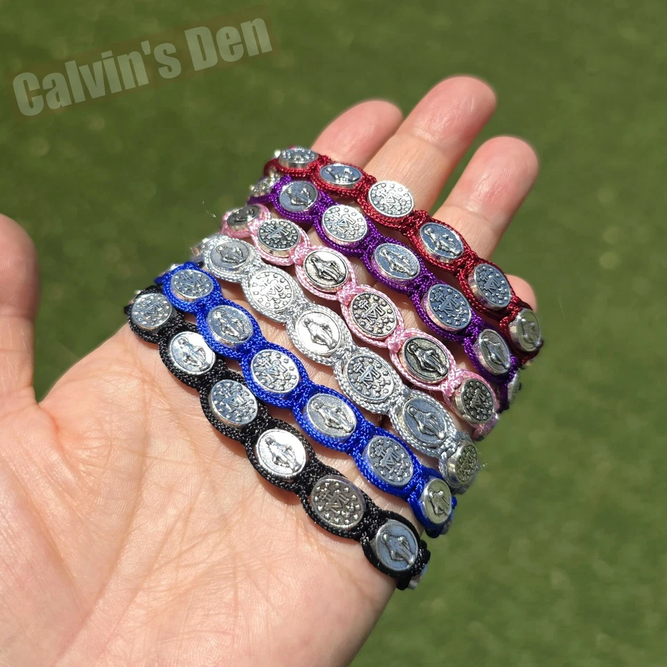 One Decade Knotted Cord Rosary Bracelet Miraculous Medals Adjustable Size Gift - Image 3 of 4