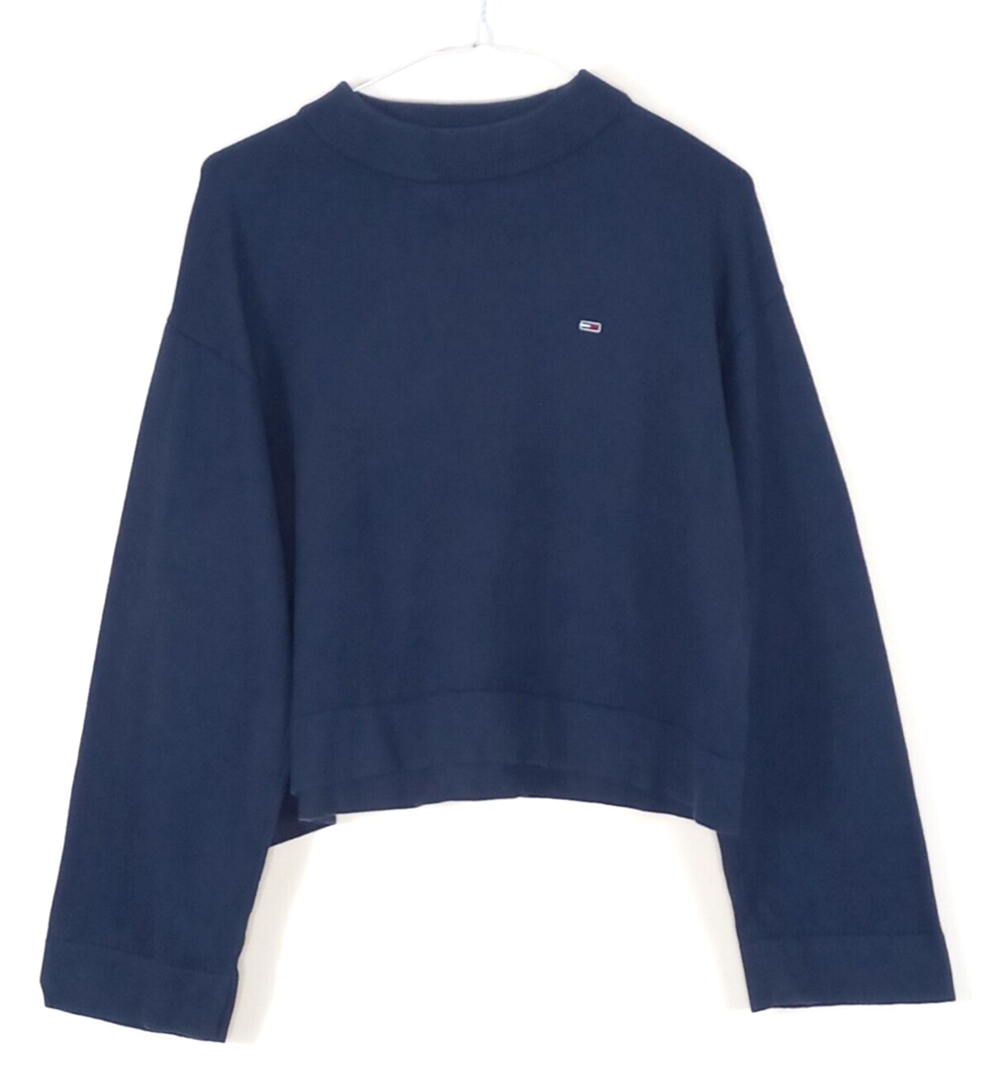 Tommy Jeans UK Medium Navy Crew Turtle Neck Jumper Sweater Retro
