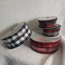 Place Time decorative Wired Holiday Ribbon Buffalo Plaid red black black white