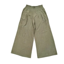 Anrabess Wide Leg Palazzo Pants Size XL Sage Green Linen Blend Boho Lagenlook