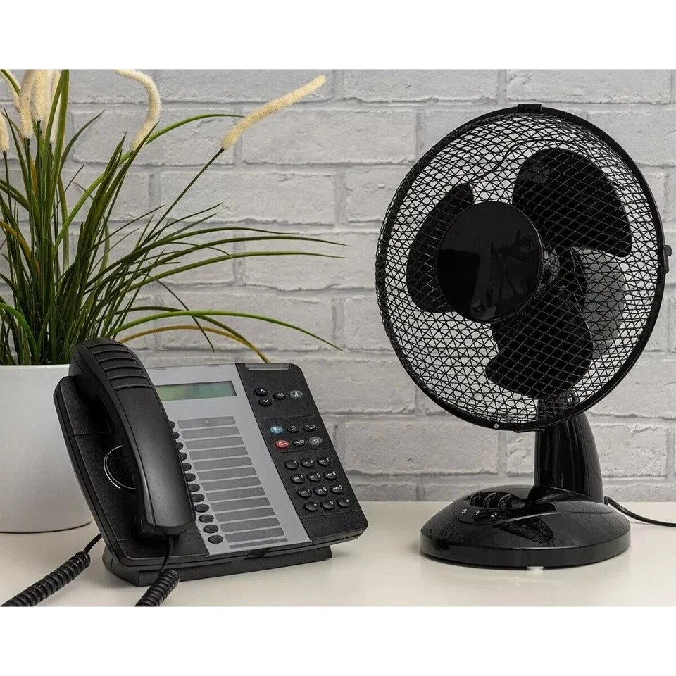 Black 9" Inch Small Oscillating 2 Speed Air Cooling Desk Work Top Fan - BLACK - Image 4 of 4