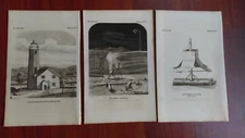 1873 Lot of 3 Adirondack Bk Plates Lighthouse Weed Parsons Co Drawn by V Colvin