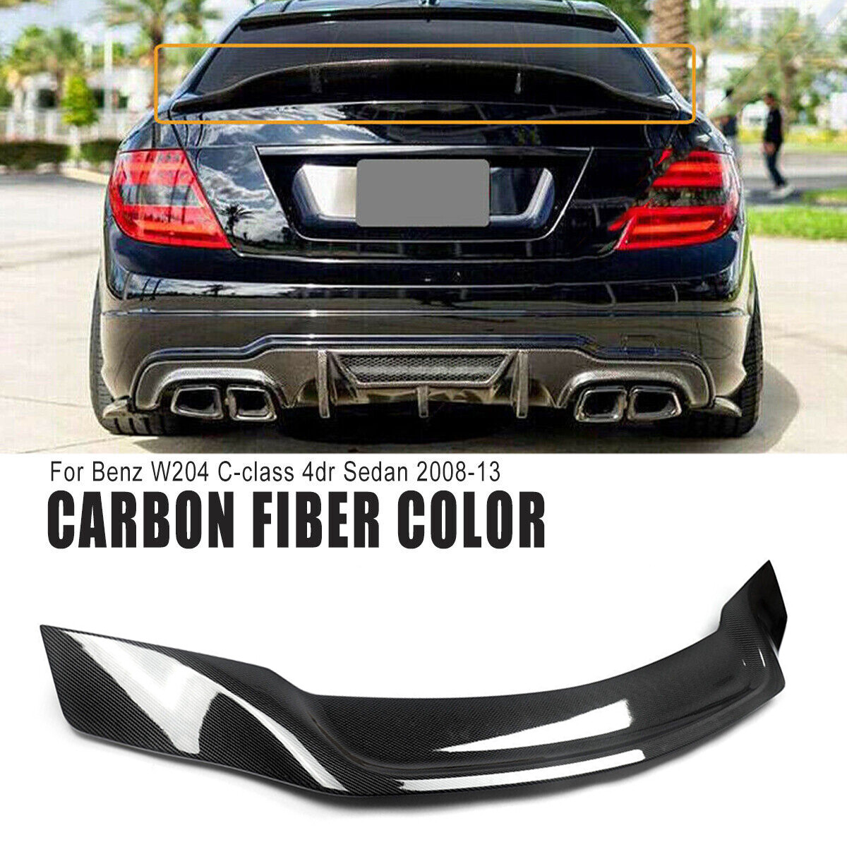 Rear Trunk Lid Car Wing Ducktail Lip Spoiler Compatible With Mercedes Benz C Class W205 C180 C200 C250 C300 C450 C43 C63 Carbon Fibe 2014-19 (Color : 4 Door Carbon Fiber