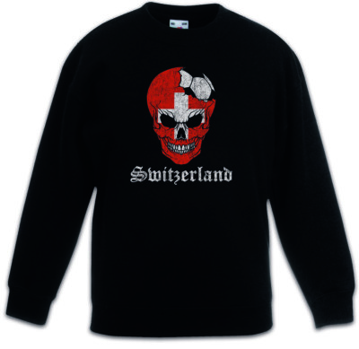 Switzerland Football Skull I Kinder Pullover Pulli Flagge Fahne Fußball Schweiz