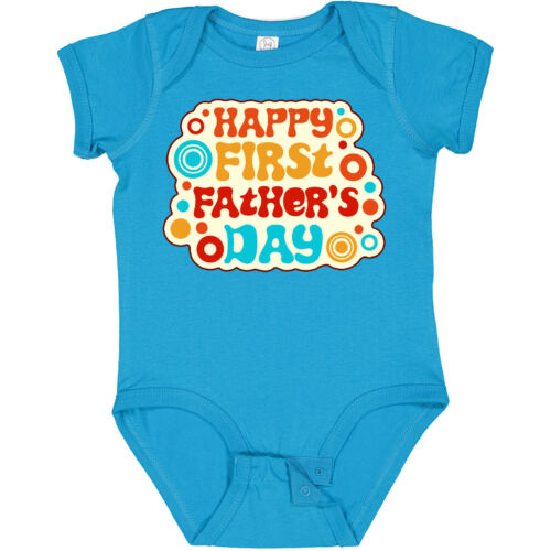 Inktastic Happy First Father's Day With Retro Flowers Baby Bodysuit 60s 70s New - 第 1/9 張圖片