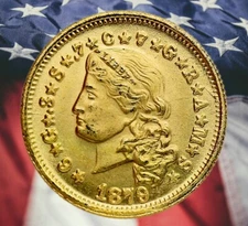1879 $4 Stella Four Dollar Piece Flowing Hair Restrike Gold Plated Coin