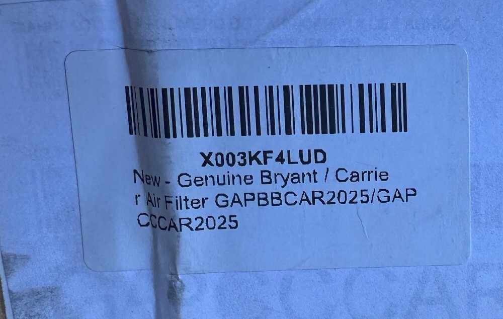 GENUINE BRYANT / CARRIER AIR FILTER GAPBBCAR2025 / GAPCCCAR2025
