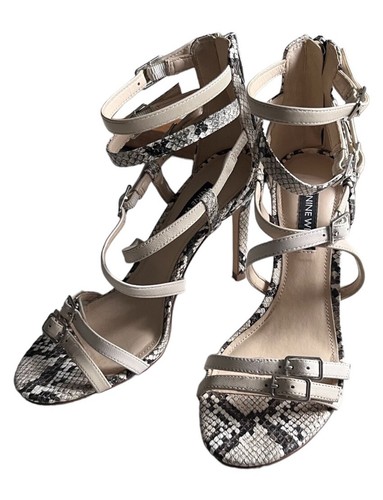 NINE WEST FAUX SNAKE SKIN PRINT SZ 5.5 ANKLE STRAP HIGH HEELS STILETTO - Picture 2 of 8