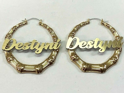 Pendientes de bambú placa de nombre personalizada 1.5 2.5 3.5" tamaño elección corte láser personalizado - Imagen 11 de 12