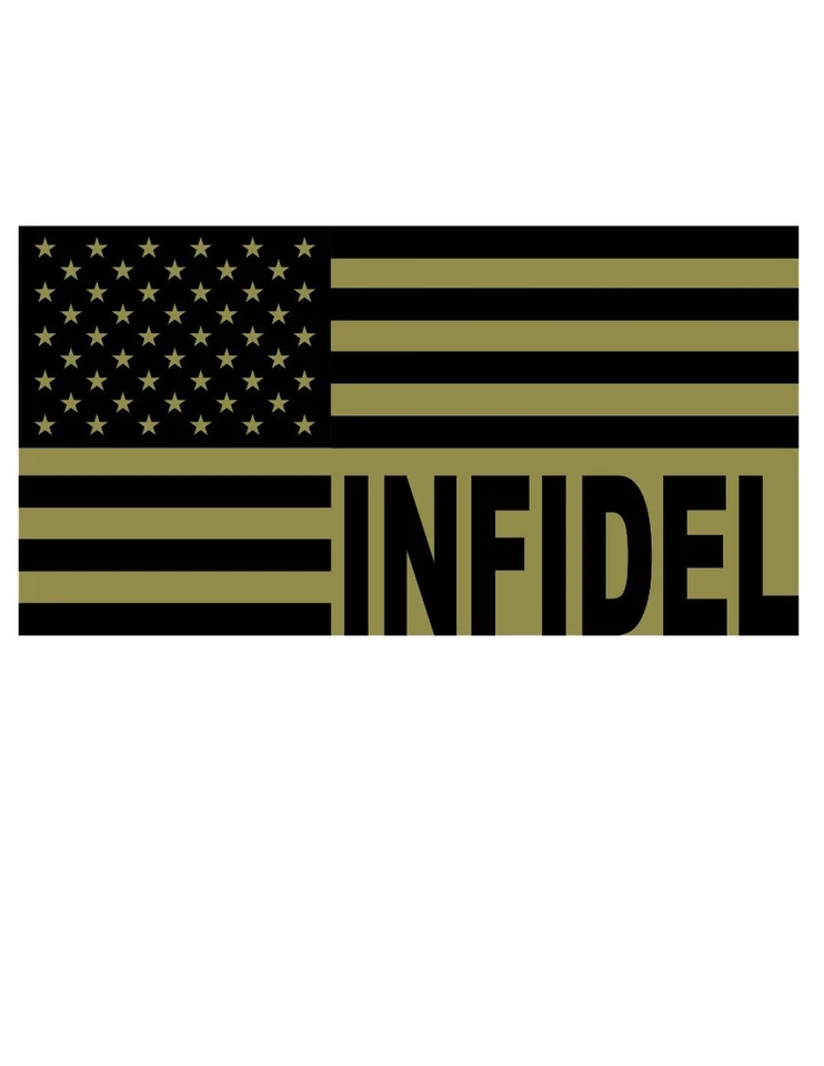 INFIDEL USA FLAG Car Vinyl Window Decal/Sticker OLIVE/BLACK