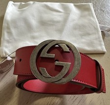 Gucci Women Leather GG Belt Red Size 95/38 NWT 546389