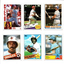 1980s STAR+HOF 6 card lot #2 PETE ROSE ROBIN YOUNT EDDIE MURRAY DALE MURPHY MLB
