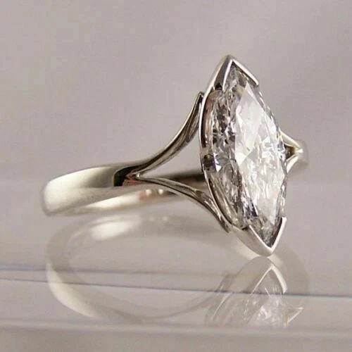 3CT Marquise Lab created Diamond Engagement Solitaire Ring 14K White Gold Finish - Image 3 of 4