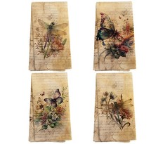 Vintage Butterfly Floral Kitchen Towels and Dishcloths Set of 4, Floral Hand ...