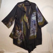 CITRON Black Floral Open Front Cardigan SILK BLEND size 3X