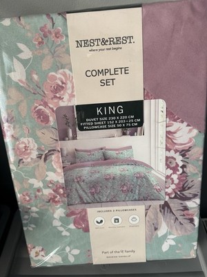Nest & Rest Blumen King Size Bett Komplettes Bettwäscheset NEU KOSTENLOSER VERSAND