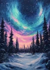 Print ACEO Art Card Christmas Snow Aurora Sky Winter Forest Limited Edition