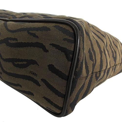 Borsa tote Fendi marrone nero nylon tela pelle righe tigre autentica - Foto 20 di 24