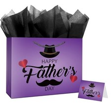 Happy Father's Day Gift Bag Set - 15.6" Premium Large Gift Bag with Wrapping