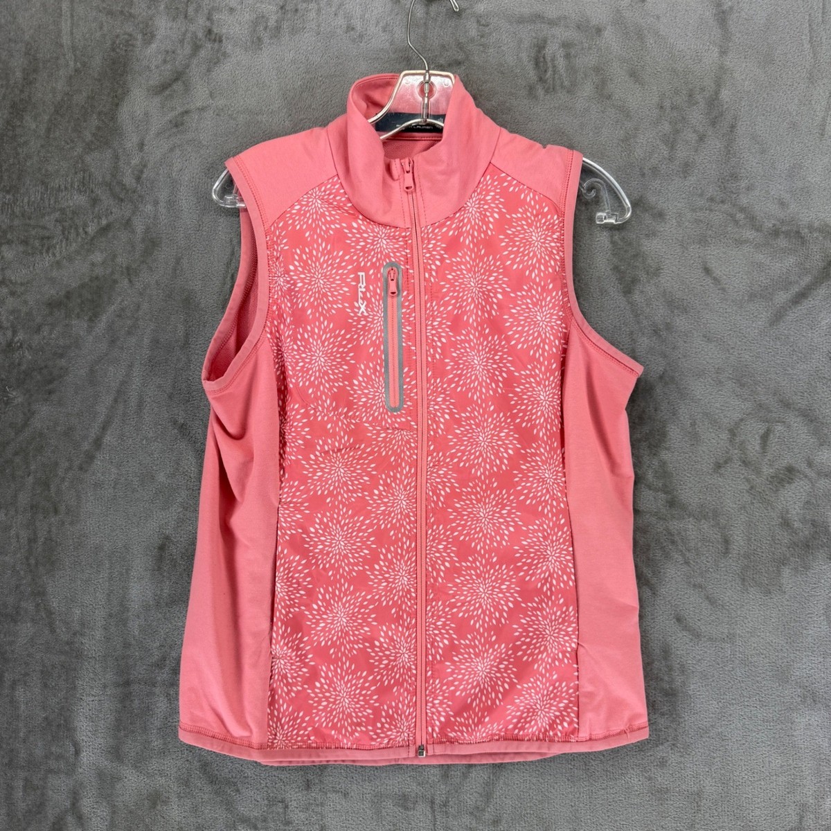 RLX Ralph Lauren Womens Pink Sunburst Print Full Zip Golf Vest 