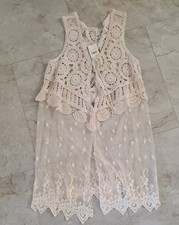 NWT Boho Lace Long Coverup Cardigan Duster Cream color Fairy Womens SZ Medium