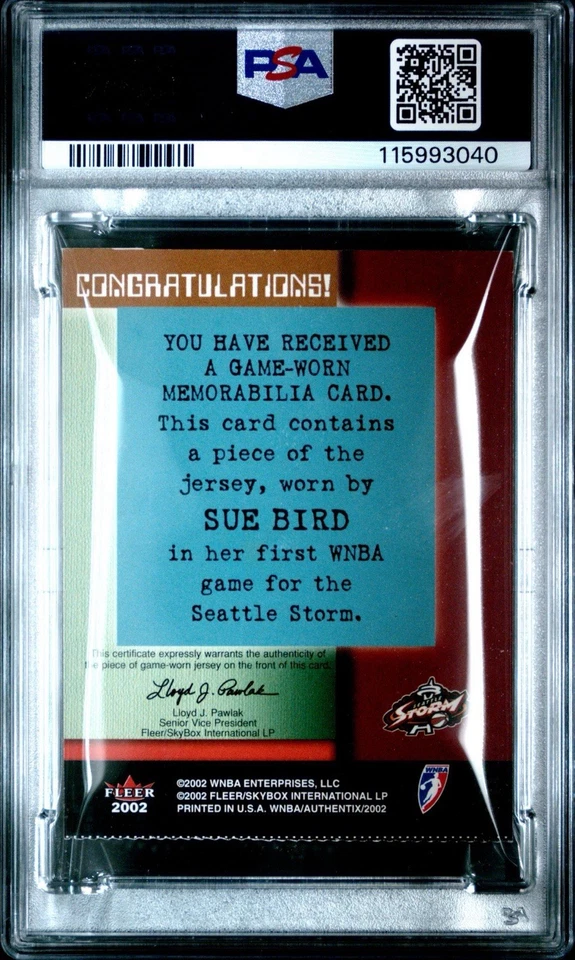 2002 Fleer Authentix Sue Bird Ripped  ROOKIE  Game Worn Memorabilia PSA 7 NM - Image 2 of 3