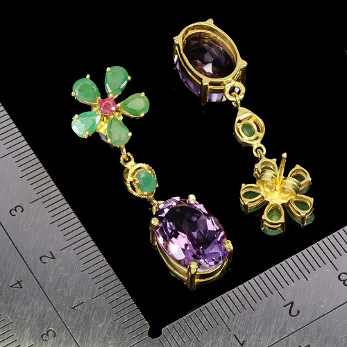 925 Sterling Silver Earrings Oval Amethyst 14x10mm Emerald Ruby Gemstone Jewelry - Picture 3 of 13