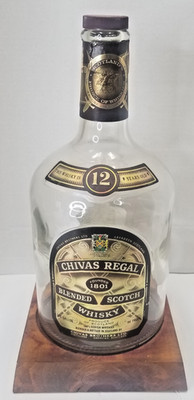Vintage Chivas Regal 1 Gallon Empty Bottle w/ Wood Base Bar Decor Display