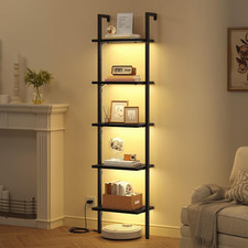 5 Tier Ladder Bookshelf with Light, Wall Mounted Book Shelf, Wooden Wall Moun...