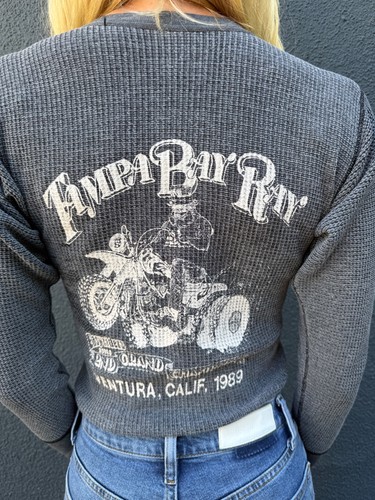 VINTAGE 80s HARLEY DAVIDSON WAFFLE KNIT THERMAL SHIRT SZ XS CALIFORNIA T-SHIRT - Picture 4 of 15