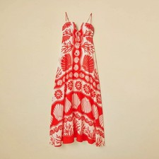 NEW! Farm Rio Anika Red & White Linen Blend Coral Shell Print Maxi Dress Sz XL