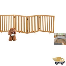 Wooden Dog Gate 4-Panel Freestanding Pet Fence,Collapsible Pet Gate for House...